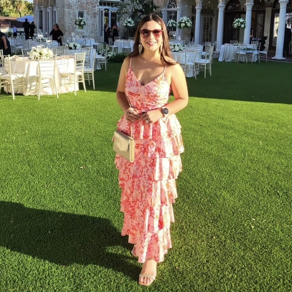 Elegant Pink Floral Midi Dress